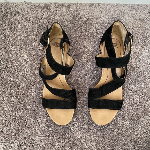 Dr Scholl's Black Wedge Summer Vacation Adjustable Strap Sandals Size 7.5 - Picture 2 of 11
